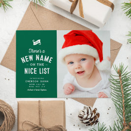 新しい赤ちゃんのかわいい2枚の写真の緑のクリスマス シーズンカード