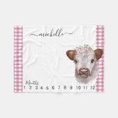 新しい赤ちゃんのマイルストーン ハイランド牛 ピンク フリースブランケット (正面(横))