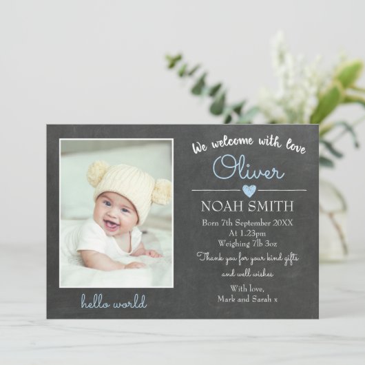 新しい赤ちゃんの男の子の発表/感謝カード 案内状 (スタンド正面)