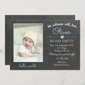 新しい赤ちゃんの男の子の発表/感謝カード 案内状 (正面/裏面)