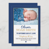 新しい赤ちゃんの男の子の発表/感謝カード 案内状 (正面/裏面)