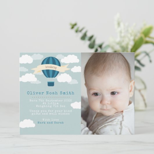 新しい赤ちゃんの男の子の発表/感謝カード 案内状 (スタンド正面)