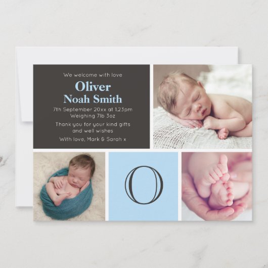 新しい赤ちゃんの男の子の発表/感謝カード 案内状 (正面)