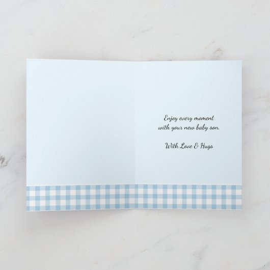 新しい赤ちゃんの男の子 テディベアと風船 カード (内部)