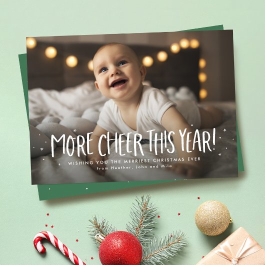 新しい赤ちゃんの2枚の写真の緑のクリスマス シーズンカード