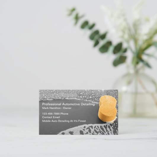 新しい車のクリーニングと詳細化 名刺 (スタンド正面)