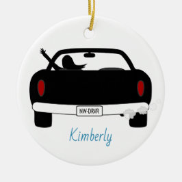 新しい運転者の女性の青いパーソナライズ セラミックオーナメント