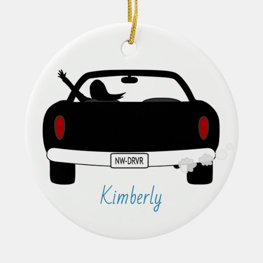 新しい運転者の女性の青いパーソナライズ セラミックオーナメント (正面)