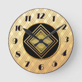 新しい金ゴールドとブラックアールデコスタイル ラウンド壁時計 (正面)