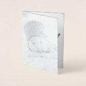 新しい銀箔ベビー写真誕生アナウンスブルー 箔カード (正面)