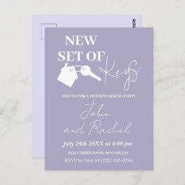新しい鍵セットモダン引っ越し祝いパーティーパーティー紫 ポストカード