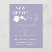 新しい鍵セットモダン引っ越し祝いパーティーパーティー紫 ポストカード (正面)
