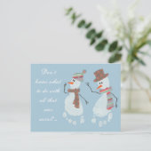 新しい雪の友達を作ろう - 赤ちゃんの足跡の雪だるま ポストカード (スタンド正面)