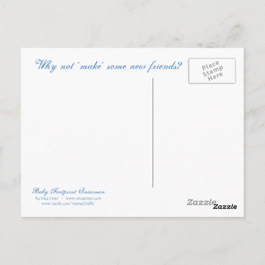 新しい雪の友達を作ろう - 赤ちゃんの足跡の雪だるま ポストカード (裏面)