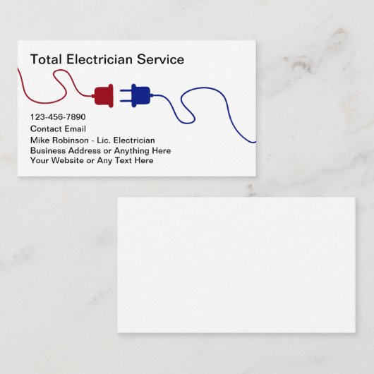 新しい電気技師の名刺（赤い白と青） 名刺 (正面/裏面)