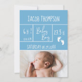 新しい青い男の赤ちゃん誕生のお知らせ誕生の状態 案内状 (正面)