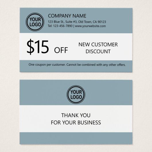 新しい顧客割引クーポンカード (正面&裏面)