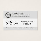 新しい顧客割引クーポンカード (正面)