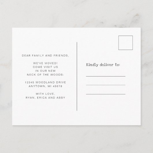 新しい首の森の動く発表はがき ポストカード (裏面)