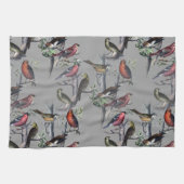 新しい鳥のパターンアクセサリー、ヴィンテージアートグレー キッチンタオル (横)