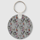 新しい鳥のパターンアクセサリー、ヴィンテージアートグレー キーホルダー (正面)