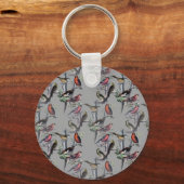 新しい鳥のパターンアクセサリー、ヴィンテージアートグレー キーホルダー (正面)