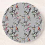 新しい鳥のパターンアクセサリー、ヴィンテージアートグレー コースター (正面)