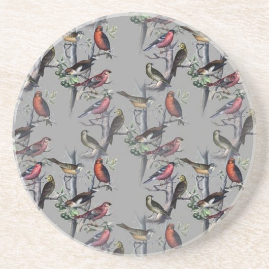 新しい鳥のパターンアクセサリー、ヴィンテージアートグレー コースター (正面)