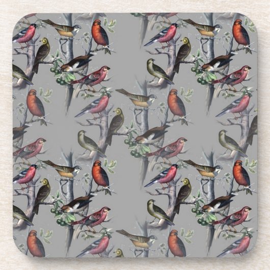 新しい鳥のパターンアクセサリー、ヴィンテージアートグレー コースター (正面)