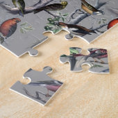 新しい鳥のパターンアクセサリー、ヴィンテージアートグレー ジグソーパズル (側面)