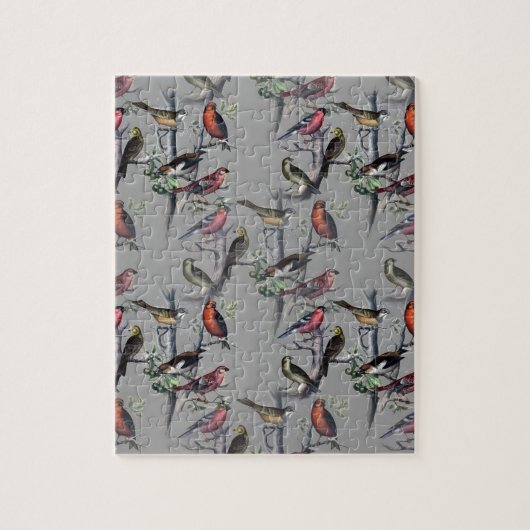 新しい鳥のパターンアクセサリー、ヴィンテージアートグレー ジグソーパズル (縦)