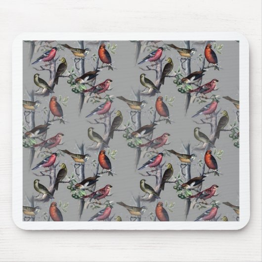 新しい鳥のパターンアクセサリー、ヴィンテージアートグレー マウスパッド (正面)