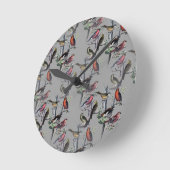 新しい鳥のパターンアクセサリー、ヴィンテージアートグレー ラウンド壁時計 (傾斜)
