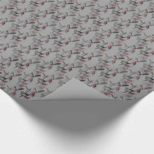 新しい鳥のパターンアクセサリー、ヴィンテージアートグレー ラッピングペーパー (角)