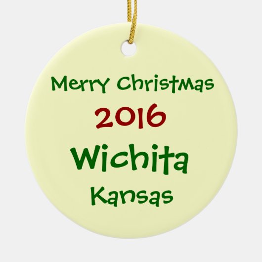新しい2016年のウィチタカンザスのメリークリスマスのオーナメント セラミックオーナメント (正面)