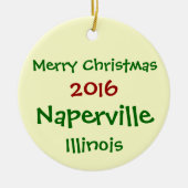 新しい2016年のNAPERVILLEイリノイのクリスマスのオーナメント セラミックオーナメント (正面)