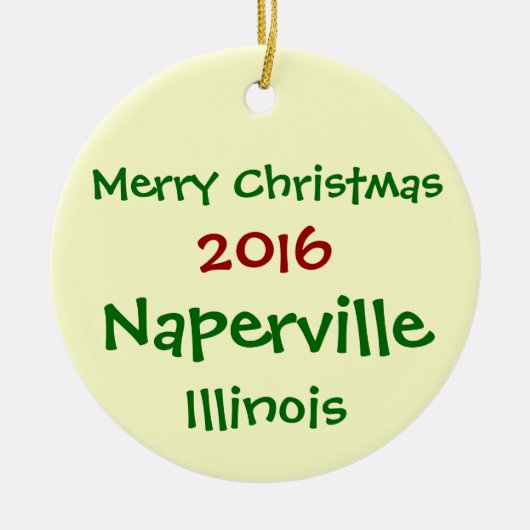 新しい2016年のNAPERVILLEイリノイのクリスマスのオーナメント セラミックオーナメント (正面)