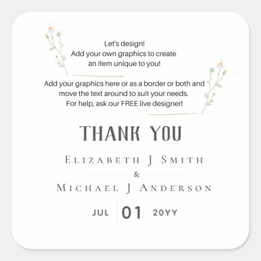 新しい!デザイン独自のウェディングラベル – 簡単テンプレート スクエアシール (正面)