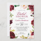 新しい!美しい赤面ブルゴーニュフローラブライダルシャワー 招待状 (正面)