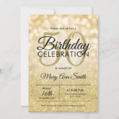 新しい！50番目エレガントの誕生日金ゴールドグリッター灯  招待状 (正面)