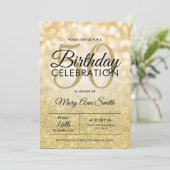 新しい！50番目エレガントの誕生日金ゴールドグリッター灯  招待状 (スタンド正面)