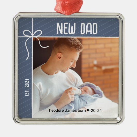 新しいDad初めてのクリスマス写真 メタルオーナメント (正面)