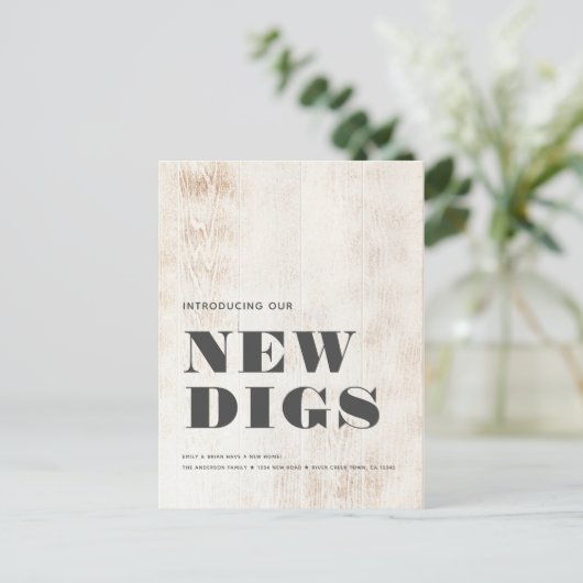 新しいDIGS白モダン木の板素朴が移動中 案内ポストカード (スタンド正面)