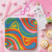 新しいGrooveレトロトリップ(幻覚体験)のようなカラフル抽象芸術 ペーパープレート (パーティー)