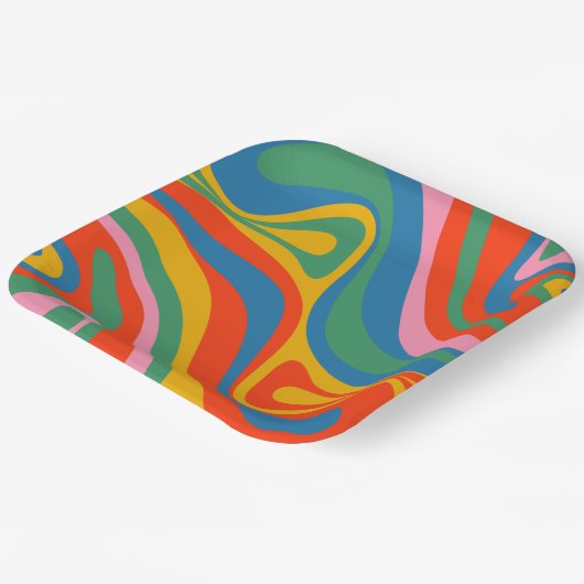 新しいGrooveレトロトリップ（幻覚体験）のようなカラフル抽象芸術 ペーパープレート (傾斜あり)