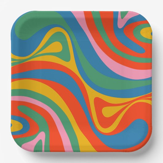 新しいGrooveレトロトリップ(幻覚体験)のようなカラフル抽象芸術 ペーパープレート (正面)