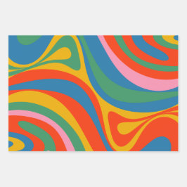 新しいGrooveレトロトリップ(幻覚体験)のようなカラフル抽象芸術 ラッピングペーパーシート