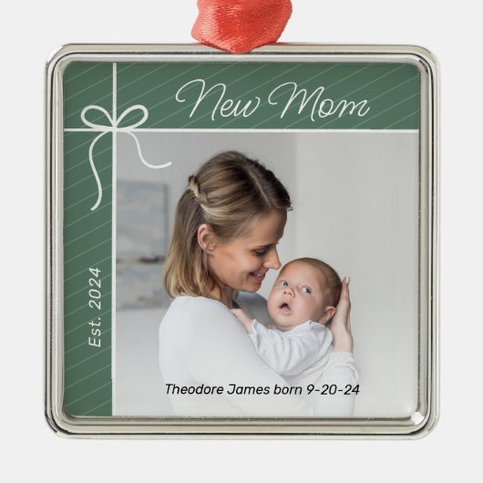 新しいMom初めてのクリスマス写真 メタルオーナメント (正面)