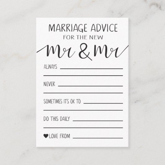 新しいMrとMrの結婚アドバイスカード アドバイスカード (正面)