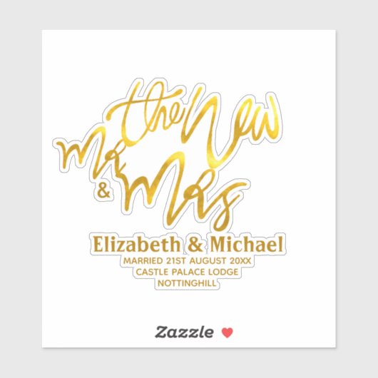 新しいMrとMrs(名前、日付、会場の追加)金ゴールド シール (シート)